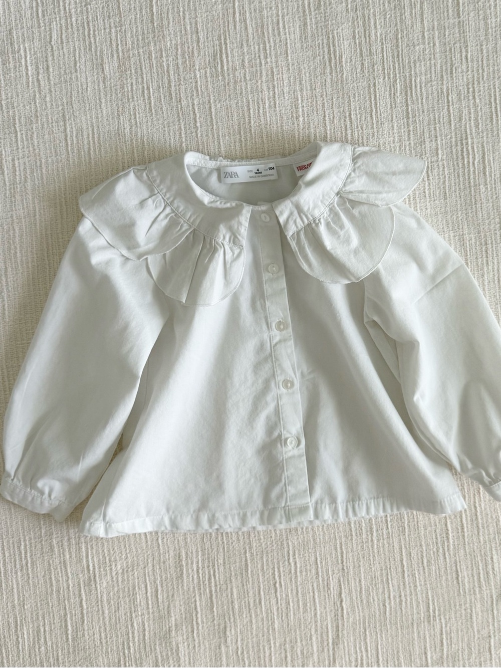 Zara White Ruffle-Collar Button Front Blouse for Kids